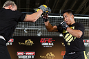 HONG KONG - NOVEMBER 07:  Cung Le works out for media and fans during a UFC open workout session at Harbour City Mall on November 7, 2012 in Hong Kong, Hong Kong.  (Photo by Josh Hedges/Zuffa LLC/Zuffa LLC via Getty Images)