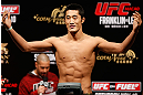 MACAU, MACAU - NOVEMBER 09:  Dong Hyun Kim makes weight during the UFC Macau weigh in at Cotai Arena on November 9, 2012 in Macau, Macau.  (Photo by Josh Hedges/Zuffa LLC/Zuffa LLC via Getty Images)
