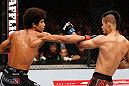 MACAU, MACAU - NOVEMBER 10:  (L-R) Alex Caceres punches Motonobu Tezuka during their bantamweight bout at the UFC Macao event inside CotaiArena on November 10, 2012 in Macau, Macau.  (Photo by Josh Hedges/Zuffa LLC/Zuffa LLC via Getty Images)