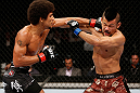 MACAU, MACAU - NOVEMBER 10:  (L-R) Alex Caceres punches Motonobu Tezuka during their bantamweight bout at the UFC Macao event inside CotaiArena on November 10, 2012 in Macau, Macau.  (Photo by Josh Hedges/Zuffa LLC/Zuffa LLC via Getty Images)