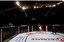 MACAU, MACAU - NOVEMBER 10: Takanori Gomi (blue shorts) punches Mac Danzig during their lightweight bout at the UFC Macao event inside CotaiArena on November 10, 2012 in Macau, Macau. (Photo by Josh Hedges/Zuffa LLC/Zuffa LLC via Getty Images)