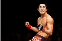 MACAU, MACAU - NOVEMBER 10: Dong Hyun Kim reacts after defeating Paulo Thiago during their welterweight bout at the UFC Macao event inside CotaiArena on November 10, 2012 in Macau, Macau. (Photo by Josh Hedges/Zuffa LLC/Zuffa LLC via Getty Images)