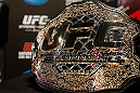 MONTREAL, CANADA - NOVEMBER 14:  A UFC championship belt is seen during the final pre-fight press conference ahead of UFC 154 at New City Gas on November 14, 2012 in Montreal, Quebec, Canada.  (Photo by Josh Hedges/Zuffa LLC/Zuffa LLC via Getty Images)