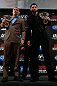 MONTREAL, CANADA - NOVEMBER 14:  (L-R) Opponents Georges St-Pierre and Carlos Condit pose for photos during the final pre-fight press conference ahead of UFC 154 at New City Gas on November 14, 2012 in Montreal, Quebec, Canada.  (Photo by Josh Hedges/Zuffa LLC/Zuffa LLC via Getty Images)