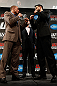 MONTREAL, CANADA - NOVEMBER 14:  (L-R) Opponents Georges St-Pierre and Carlos Condit face off during the final pre-fight press conference ahead of UFC 154 at New City Gas on November 14, 2012 in Montreal, Quebec, Canada.  (Photo by Josh Hedges/Zuffa LLC/Zuffa LLC via Getty Images)
