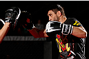 MONTREAL, CANADA - NOVEMBER 15:  Carlos Condit works out for media and fans during an open training session ahead of UFC 154 at New City Gas on November 15, 2012 in Montreal, Quebec, Canada.  (Photo by Josh Hedges/Zuffa LLC/Zuffa LLC via Getty Images)