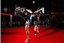 MONTREAL, CANADA - NOVEMBER 15:  Carlos Condit works out for media and fans during an open training session ahead of UFC 154 at New City Gas on November 15, 2012 in Montreal, Quebec, Canada.  (Photo by Josh Hedges/Zuffa LLC/Zuffa LLC via Getty Images)