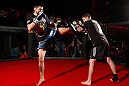 MONTREAL, CANADA - NOVEMBER 15:  Carlos Condit works out for media and fans during an open training session ahead of UFC 154 at New City Gas on November 15, 2012 in Montreal, Quebec, Canada.  (Photo by Josh Hedges/Zuffa LLC/Zuffa LLC via Getty Images)