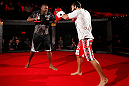 MONTREAL, CANADA - NOVEMBER 15:  Johny Hendricks works out for media and fans during an open training session ahead of UFC 154 at New City Gas on November 15, 2012 in Montreal, Quebec, Canada.  (Photo by Josh Hedges/Zuffa LLC/Zuffa LLC via Getty Images)