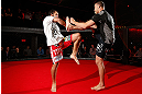 MONTREAL, CANADA - NOVEMBER 15:  Johny Hendricks works out for media and fans during an open training session ahead of UFC 154 at New City Gas on November 15, 2012 in Montreal, Quebec, Canada.  (Photo by Josh Hedges/Zuffa LLC/Zuffa LLC via Getty Images)