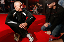 MONTREAL, CANADA - NOVEMBER 15:  Georges St-Pierre sits in the Octagon during an open training session ahead of UFC 154 at New City Gas on November 15, 2012 in Montreal, Quebec, Canada.  (Photo by Josh Hedges/Zuffa LLC/Zuffa LLC via Getty Images)