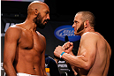 MONTREAL, CANADA - NOVEMBER 16:  (L-R) Opponents Cyrille Diabate and Chad Griggs face off during the official UFC 154 weigh in at New City Gas on November 16, 2012 in Montreal, Quebec, Canada.  (Photo by Josh Hedges/Zuffa LLC/Zuffa LLC via Getty Images)