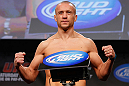 MONTREAL, CANADA - NOVEMBER 16:  Mark Hominick weighs in during the official UFC 154 weigh in at New City Gas on November 16, 2012 in Montreal, Quebec, Canada.  (Photo by Josh Hedges/Zuffa LLC/Zuffa LLC via Getty Images)