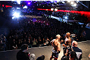 MONTREAL, CANADA - NOVEMBER 16: (L-R) Opponents Tom Lawlor and Francis Carmont face off during the official UFC 154 weigh in at New City Gas on November 16, 2012 in Montreal, Quebec, Canada. (Photo by Josh Hedges/Zuffa LLC/Zuffa LLC via Getty Images)