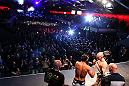 MONTREAL, CANADA - NOVEMBER 16: (L-R) Opponents Johny Hendricks and Martin Kampmann face off during the official UFC 154 weigh in at New City Gas on November 16, 2012 in Montreal, Quebec, Canada. (Photo by Josh Hedges/Zuffa LLC/Zuffa LLC via Getty Images)