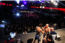 MONTREAL, CANADA - NOVEMBER 16: (R-L) opponents Georges St-Pierre and Carlos Condit face off during the official UFC 154 weigh in at New City Gas on November 16, 2012 in Montreal, Quebec, Canada. (Photo by Josh Hedges/Zuffa LLC/Zuffa LLC via Getty Images)