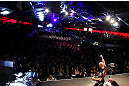 MONTREAL, CANADA - NOVEMBER 16: Georges St-Pierre salutes the crowd after weighing in during the official UFC 154 weigh in at New City Gas on November 16, 2012 in Montreal, Quebec, Canada. (Photo by Josh Hedges/Zuffa LLC/Zuffa LLC via Getty Images)