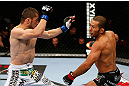 MONTREAL, QC - NOVEMBER 17:  Azamat Gashimov (white shorts) fights against Ivan Menjivar in their bantamweight bout during UFC 154 on November 17, 2012  at the Bell Centre in Montreal, Canada.  (Photo by Josh Hedges/Zuffa LLC/Zuffa LLC via Getty Images)