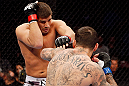 MONTREAL, QC - NOVEMBER 17:  Alessio Sakara (R) fights against Patrick Cote in their middleweight bout during UFC 154 on November 17, 2012  at the Bell Centre in Montreal, Canada.  (Photo by Josh Hedges/Zuffa LLC/Zuffa LLC via Getty Images)