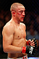 MONTREAL, QC - NOVEMBER 17:  A cut and bloodied Mark Hominick looks on while fight against Pablo Garza during their featherweight bout during UFC 154 on November 17, 2012  at the Bell Centre in Montreal, Canada.  (Photo by Josh Hedges/Zuffa LLC/Zuffa LLC via Getty Images)