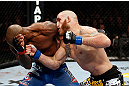 MONTREAL, QC - NOVEMBER 17:  Tom Lawlor (R) trades punches with Francis Carmont during their middleweight bout during UFC 154 on November 17, 2012  at the Bell Centre in Montreal, Canada.  (Photo by Josh Hedges/Zuffa LLC/Zuffa LLC via Getty Images)
