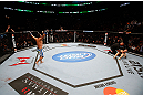 MONTREAL, QC - NOVEMBER 17:  Johny Hendricks (L) reacts after knocking out Martin Kampmann with a left in the first round to win their welterweight bout during UFC 154 on November 17, 2012  at the Bell Centre in Montreal, Canada.  (Photo by Josh Hedges/Zuffa LLC/Zuffa LLC via Getty Images)