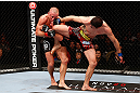 MONTREAL, QC - NOVEMBER 17:  Carlos Condit (R) fights against Georges St-Pierre in their welterweight title bout during UFC 154 on November 17, 2012  at the Bell Centre in Montreal, Canada.  (Photo by Josh Hedges/Zuffa LLC/Zuffa LLC via Getty Images)