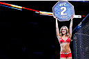 MONTREAL, QC - NOVEMBER 17:  UFC Octagon Girl Brittney Palmer introduces a round during UFC 154 on November 17, 2012  at the Bell Centre in Montreal, Canada.  (Photo by Josh Hedges/Zuffa LLC/Zuffa LLC via Getty Images)