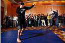 SEATTLE, WA - DECEMBER 05:  Nate Diaz works out for fans and media during the UFC on FOX open workouts on December 5, 2012  at the Grand Hyatt Seattle in Seattle, Washington.  (Photo by Josh Hedges/Zuffa LLC/Zuffa LLC via Getty Images)