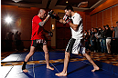 SEATTLE, WA - DECEMBER 05:  Matt Brown works out for fans and media during the UFC on FOX open workouts on December 5, 2012  at the Grand Hyatt Seattle in Seattle, Washington.  (Photo by Josh Hedges/Zuffa LLC/Zuffa LLC via Getty Images)