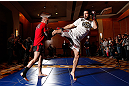 SEATTLE, WA - DECEMBER 05:  Matt Brown works out for fans and media during the UFC on FOX open workouts on December 5, 2012  at the Grand Hyatt Seattle in Seattle, Washington.  (Photo by Josh Hedges/Zuffa LLC/Zuffa LLC via Getty Images)