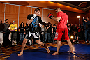 SEATTLE, WA - DECEMBER 05:  Rory MacDonald works out for fans and media during the UFC on FOX open workouts on December 5, 2012  at the Grand Hyatt Seattle in Seattle, Washington.  (Photo by Josh Hedges/Zuffa LLC/Zuffa LLC via Getty Images)