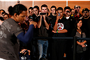 SEATTLE, WA - DECEMBER 05:  Fans look on as Benson Henderson conducts a training session during the UFC on FOX open workouts on December 5, 2012  at the Grand Hyatt Seattle in Seattle, Washington.  (Photo by Josh Hedges/Zuffa LLC/Zuffa LLC via Getty Images)