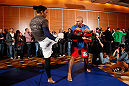 SEATTLE, WA - DECEMBER 05:  Benson Henderson works out for fans and media during the UFC on FOX open workouts on December 5, 2012  at the Grand Hyatt Seattle in Seattle, Washington.  (Photo by Josh Hedges/Zuffa LLC/Zuffa LLC via Getty Images)
