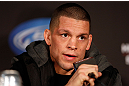 SEATTLE, WA - DECEMBER 06:  Nate Diaz interacts with media during the UFC on FOX press conference on December 6, 2012 at Key Arena in Seattle, Washington.  (Photo by Josh Hedges/Zuffa LLC/Zuffa LLC via Getty Images)