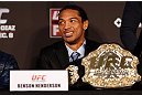 SEATTLE, WA - DECEMBER 06:  Benson Henderson interacts with media during the UFC on FOX press conference on December 6, 2012 at Key Arena in Seattle, Washington.  (Photo by Josh Hedges/Zuffa LLC/Zuffa LLC via Getty Images)