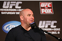 SEATTLE, WA - DECEMBER 06:  UFC President Dana White interacts with media during the UFC on FOX press conference on December 6, 2012  at Key Arena in Seattle, Washington.  (Photo by Josh Hedges/Zuffa LLC/Zuffa LLC via Getty Images)