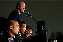SEATTLE, WA - DECEMBER 06:  UFC President Dana White interacts with media during the UFC on FOX press conference on December 6, 2012  at Key Arena in Seattle, Washington.  (Photo by Josh Hedges/Zuffa LLC/Zuffa LLC via Getty Images)
