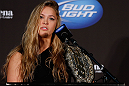 SEATTLE, WA - DECEMBER 06:  Ronda Rousey addresses the media after being presented with the UFC women's bantamweight championship during the UFC on FOX press conference on December 6, 2012 at Key Arena in Seattle, Washington.  (Photo by Josh Hedges/Zuffa LLC/Zuffa LLC via Getty Images)