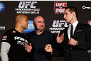 SEATTLE, WA - DECEMBER 06:  Opponents BJ Penn (L) and Rory MacDonald (R) face off as UFC President Dana White looks on during the UFC on FOX press conference on December 6, 2012  at Key Arena in Seattle, Washington.  (Photo by Josh Hedges/Zuffa LLC/Zuffa LLC via Getty Images)