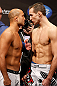 SEATTLE, WA - DECEMBER 07:  (L-R) Opponents BJ Penn and Rory MacDonald face off during the official UFC on FOX weigh in on December 7, 2012 at Key Arena in Seattle, Washington.  (Photo by Josh Hedges/Zuffa LLC/Zuffa LLC via Getty Images)