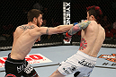 SEATTLE, WA - DECEMBER 08:  (L-R) John Albert punches Scott Jorgensen during their bantamweight bout at the UFC on FOX event on December 8, 2012  at Key Arena in Seattle, Washington.  (Photo by Ezra Shaw/Zuffa LLC/Zuffa LLC via Getty Images) *** Local Caption *** Scott Jorgensen; John Albert