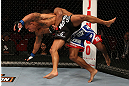 SEATTLE, WA - DECEMBER 08:  Marcus LeVesseur (right) slams Abel Trujillo during their lightweight bout at the UFC on FOX event on December 8, 2012  at Key Arena in Seattle, Washington.  (Photo by Ezra Shaw/Zuffa LLC/Zuffa LLC via Getty Images) *** Local Caption *** Marcus LeVesseur; Abel Trujillo