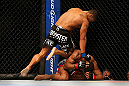 SEATTLE, WA - DECEMBER 08:  Abel Trujillo (left) knees Marcus LeVesseur during their lightweight bout at the UFC on FOX event on December 8, 2012  at Key Arena in Seattle, Washington.  (Photo by Josh Hedges/Zuffa LLC/Zuffa LLC via Getty Images) *** Local Caption *** Marcus LeVesseur; Abel Trujillo
