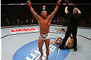 SEATTLE, WA - DECEMBER 08:  Daron Cruickshank reacts to his knockout victory over Henry Martinez during their lightweight bout at the UFC on FOX event on December 8, 2012  at Key Arena in Seattle, Washington.  (Photo by Ezra Shaw/Zuffa LLC/Zuffa LLC via Getty Images) *** Local Caption *** Daron Cruickshank; Henry Martinez