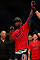 SEATTLE, WA - DECEMBER 08:  Yves Edwards is declared the winner over Jeremy Stephens after their lightweight bout at the UFC on FOX event on December 8, 2012  at Key Arena in Seattle, Washington.  (Photo by Josh Hedges/Zuffa LLC/Zuffa LLC via Getty Images) *** Local Caption *** Yves Edwards; Jeremy Stephens