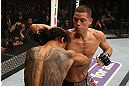 SEATTLE, WA - DECEMBER 08:  (R-L) Nate Diaz punches Benson Henderson during their lightweight championship bout at the UFC on FOX event on December 8, 2012  at Key Arena in Seattle, Washington.  (Photo by Ezra Shaw/Zuffa LLC/Zuffa LLC via Getty Images) *** Local Caption *** Benson Henderson; Nate Diaz