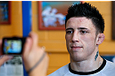 GOLD COAST, AUSTRALIA - DECEMBER 13:  Norman Parke answers questions from journalists during the UFC on FX open workouts on December 13, 2012 at Boonchu Gym in Gold Coast, Australia.  (Photo by Josh Hedges/Zuffa LLC/Zuffa LLC via Getty Images)