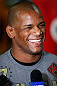 GOLD COAST, AUSTRALIA - DECEMBER 13:  Hector Lombard answers questions from journalists during the UFC on FX open workouts on December 13, 2012 at Boonchu Gym in Gold Coast, Australia.  (Photo by Josh Hedges/Zuffa LLC/Zuffa LLC via Getty Images)