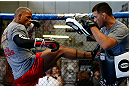 GOLD COAST, AUSTRALIA - DECEMBER 13:  Hector Lombard works out for the media during the UFC on FX open workouts on December 13, 2012 at Boonchu Gym in Gold Coast, Australia.  (Photo by Josh Hedges/Zuffa LLC/Zuffa LLC via Getty Images)